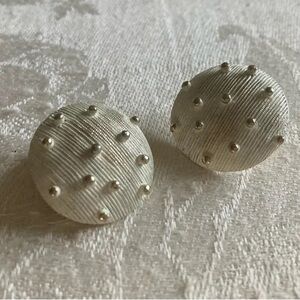 Vintage *Signed* MONET White & Gold Clip-On Earrings